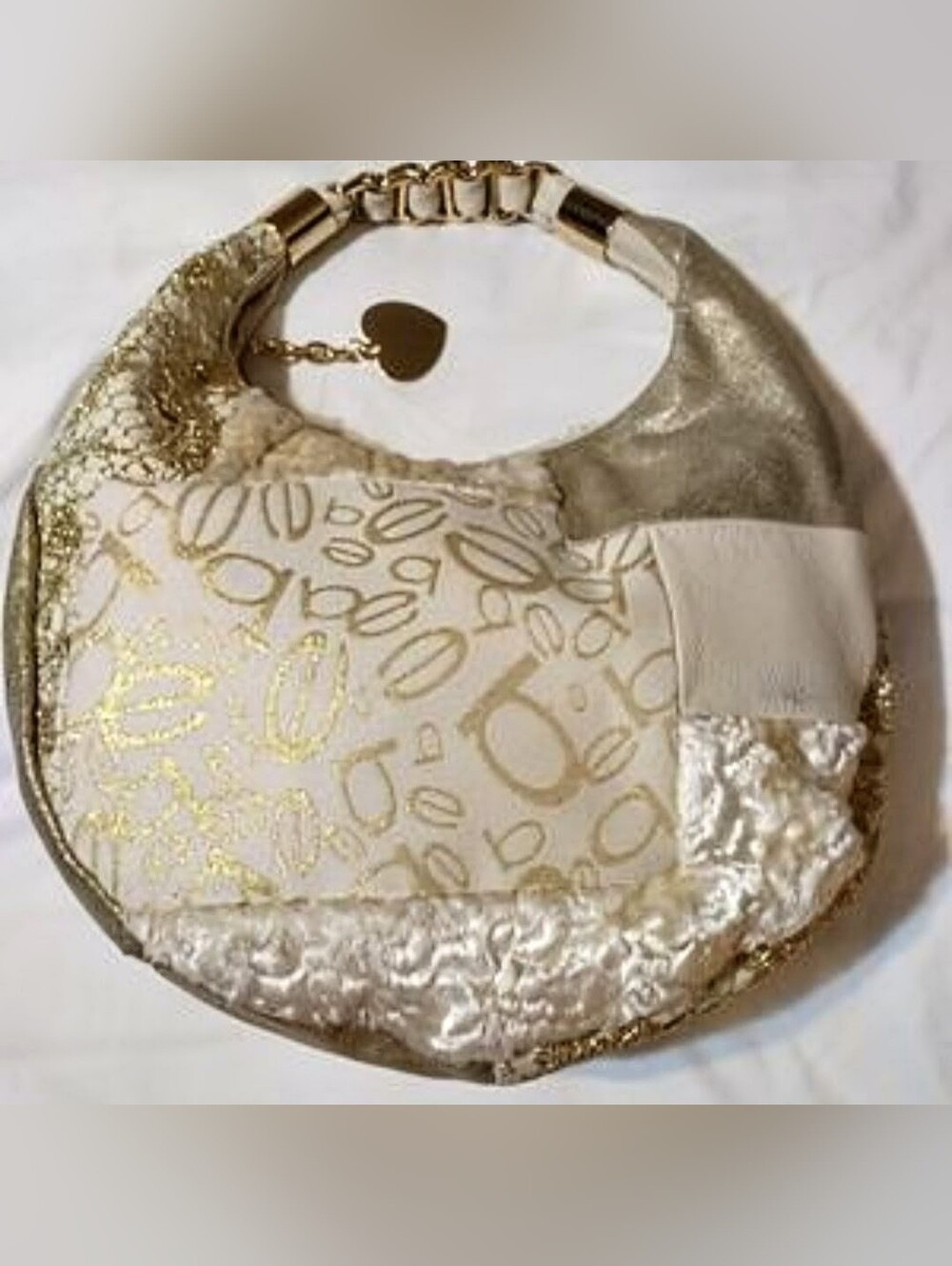 Vintage Y2K BEBE Gold/Cream Patchwork Hobo Bag